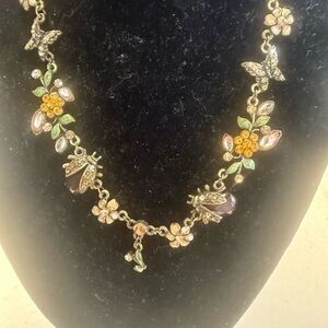 Floral Butterfly Crystal Necklace with Yellow and Green Accents